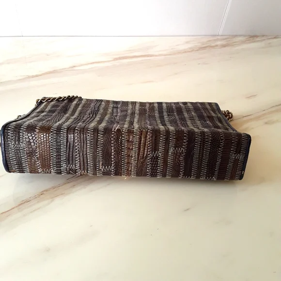 VTG BLUE LEATHER REPTILE CHAIN SHOULD BAG - Picture 4 of 7